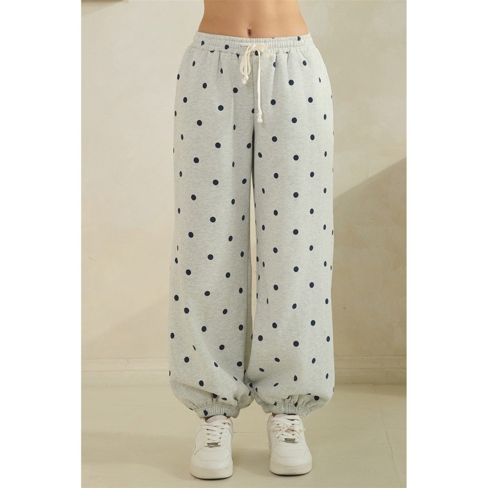 P137. Women's Heather Gray‎ Polka Dot Joggers Lounge Pants